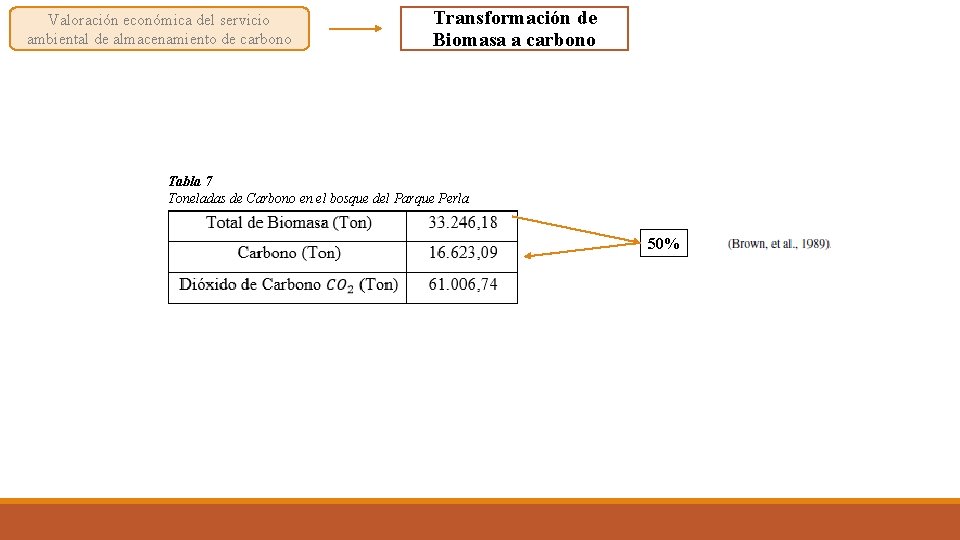 Valoración económica del servicio ambiental de almacenamiento de carbono Transformación de Biomasa a carbono