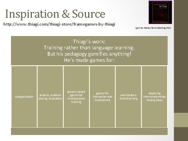 Inspiration & Source http: //www. thiagi. com/thiagi-store/framegames-by-thiagi I get no money for endorsing this!