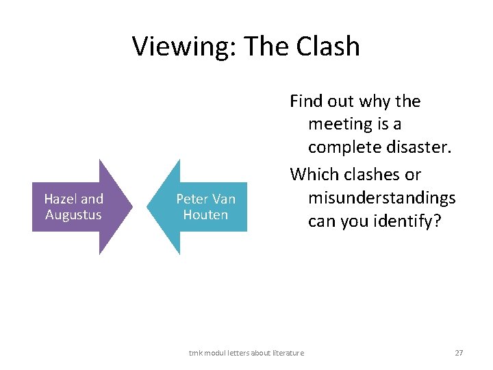 Viewing: The Clash Hazel and Augustus Peter Van Houten Find out why the meeting