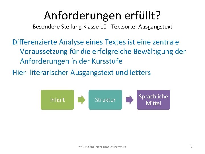 Anforderungen erfüllt? Besondere Stellung Klasse 10 - Textsorte: Ausgangstext Differenzierte Analyse eines Textes ist