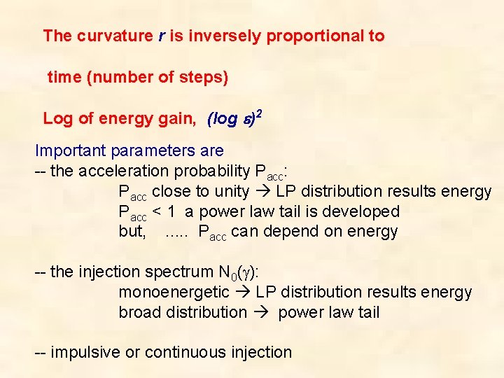 The curvature r is inversely proportional to time (number of steps) Log of energy