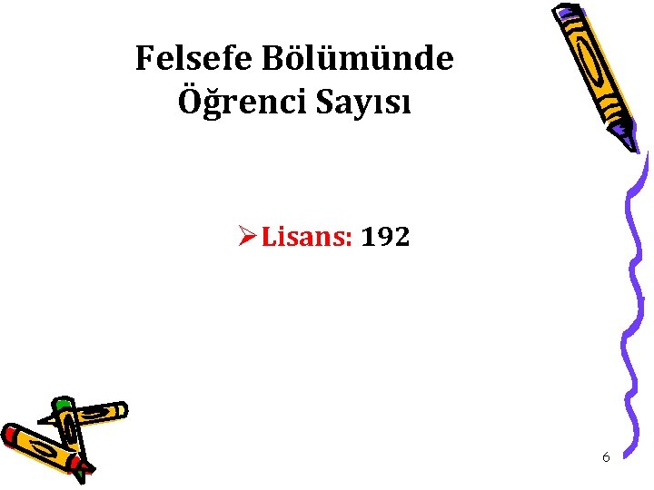 Felsefe Bölümünde Öğrenci Sayısı ØLisans: 192 6 