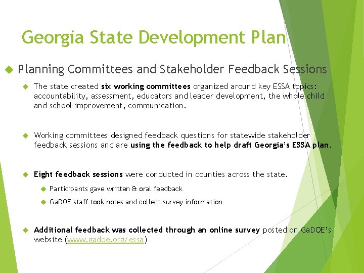 Georgia State Development Planning Committees and Stakeholder Feedback Sessions The state created six working