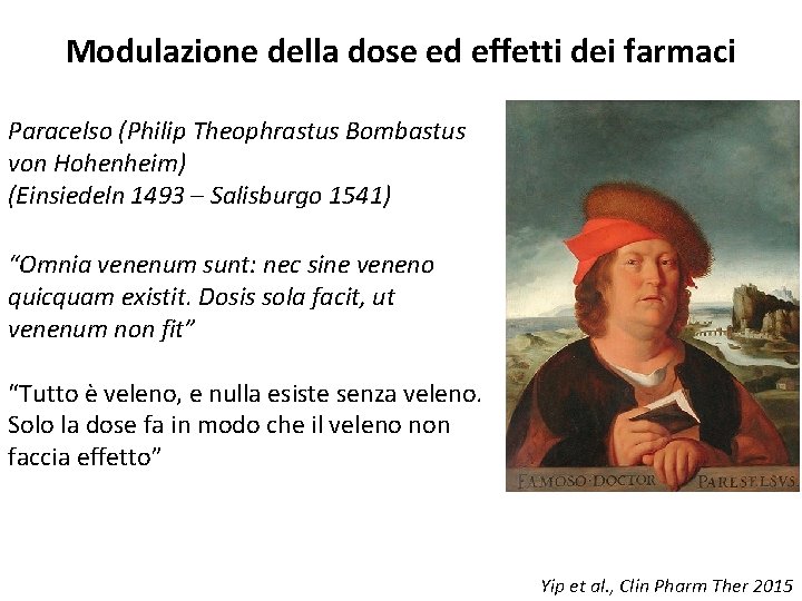 Modulazione della dose ed effetti dei farmaci Paracelso (Philip Theophrastus Bombastus von Hohenheim) (Einsiedeln