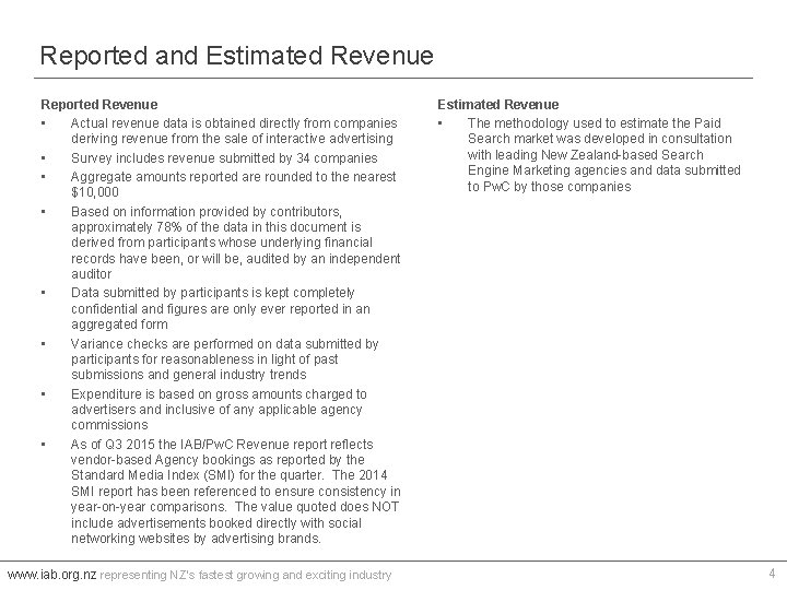 Reported and Estimated Revenue Reported Revenue • Actual revenue data is obtained directly from
