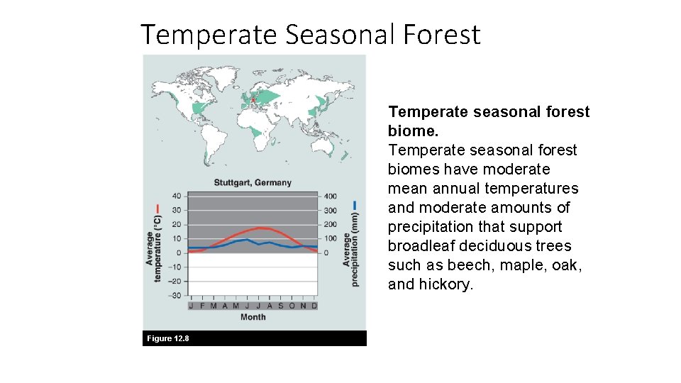 Temperate Seasonal Forest Temperate seasonal forest biomes have moderate mean annual temperatures and moderate