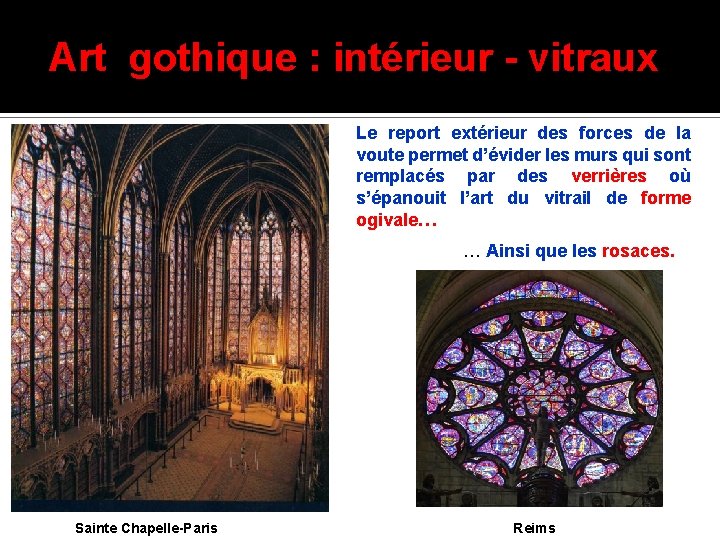 Art gothique : intérieur - vitraux Le report extérieur des forces de la voute