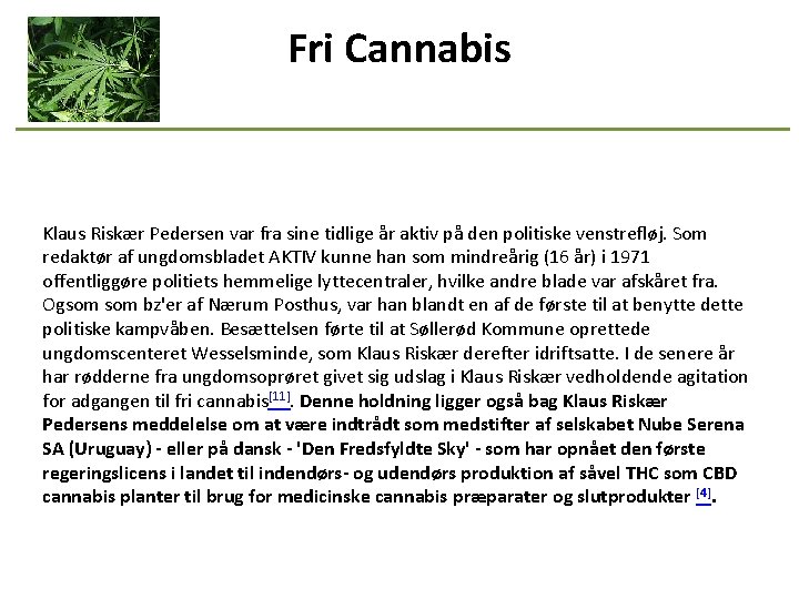 Fri Cannabis Klaus Riskær Pedersen var fra sine tidlige år aktiv på den politiske