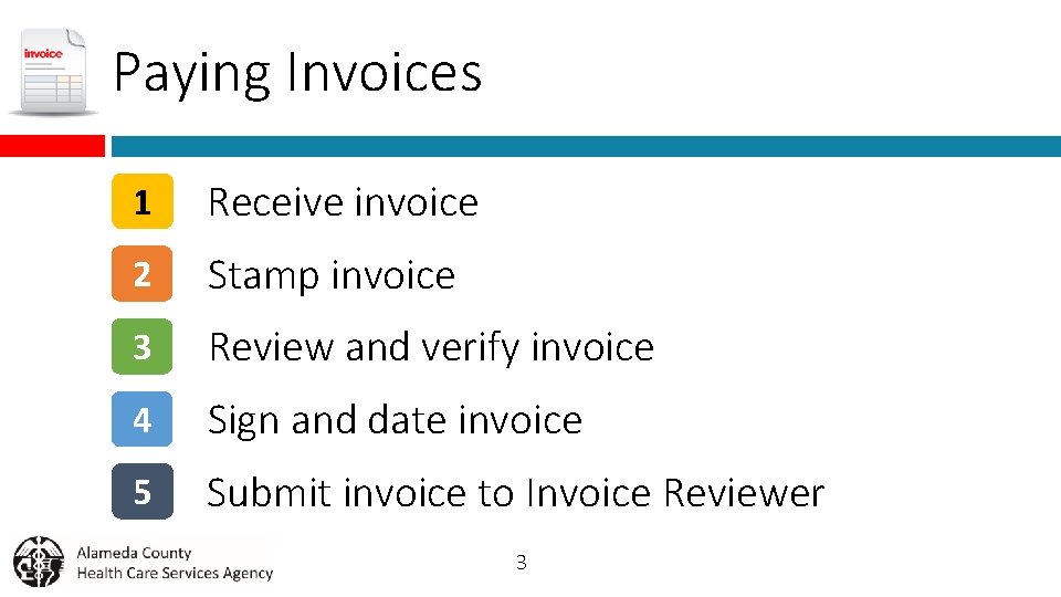 Paying Invoices 1 Receive invoice 2 Stamp invoice 3 Review and verify invoice 4