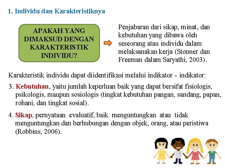 1. Individu dan Karakteristiknya APAKAH YANG DIMAKSUD DENGAN KARAKTERISTIK INDIVIDU? Penjabaran dari sikap, minat,