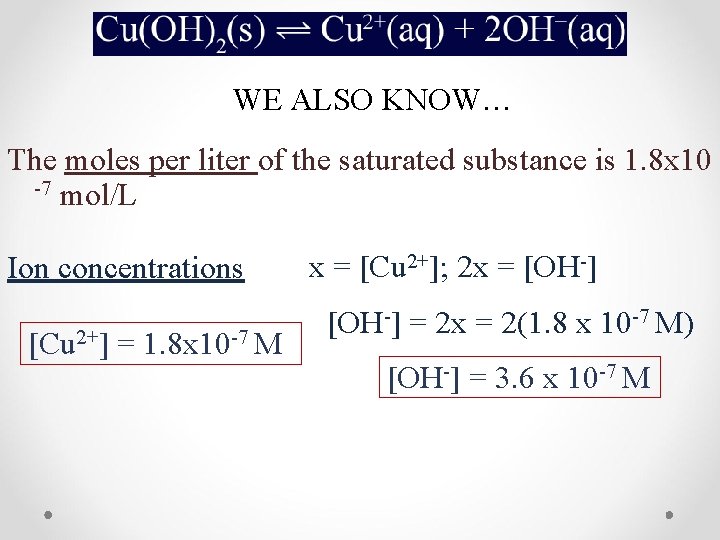 WE ALSO KNOW… The moles per liter of the saturated substance is 1. 8
