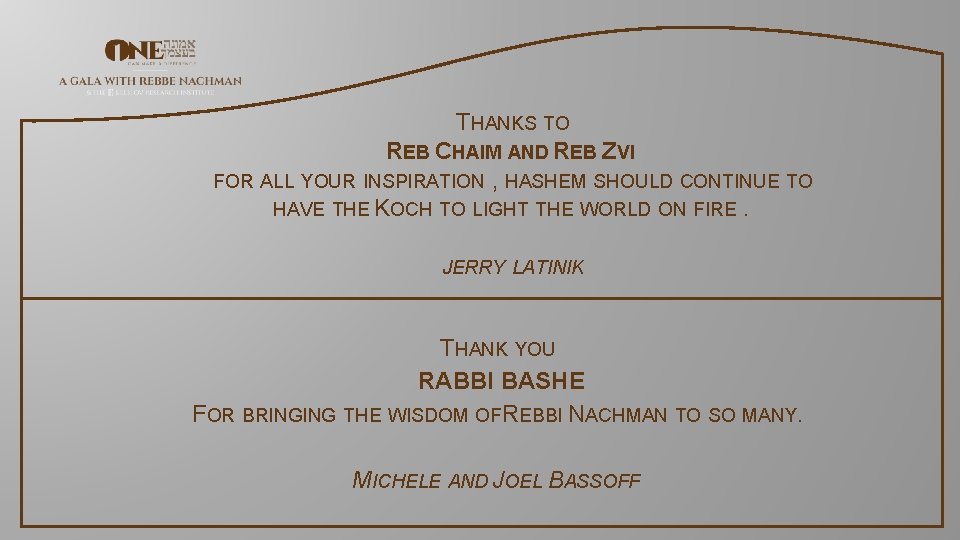 THANKS TO REB CHAIM AND REB ZVI FOR ALL YOUR INSPIRATION , HASHEM SHOULD