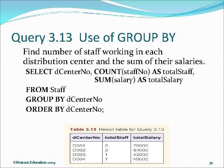 Query 3. 13 Use of GROUP BY Find number of staff working in each Query 3. 13 Use of GROUP BY Find number of staff working in each