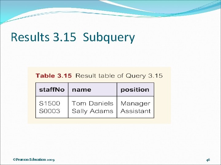Results 3. 15 Subquery ©Pearson Education 2009 46 Results 3. 15 Subquery ©Pearson Education 2009 46