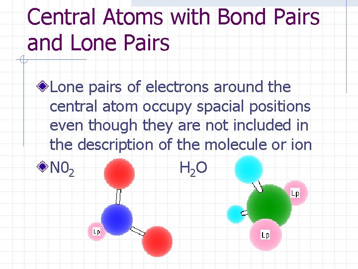Central Atoms with Bond Pairs and Lone Pairs Lone pairs of electrons around the