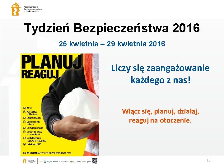 Tydzień Bezpieczeństwa 2016 25 kwietnia – 29 kwietnia 2016 Liczy się zaangażowanie każdego z