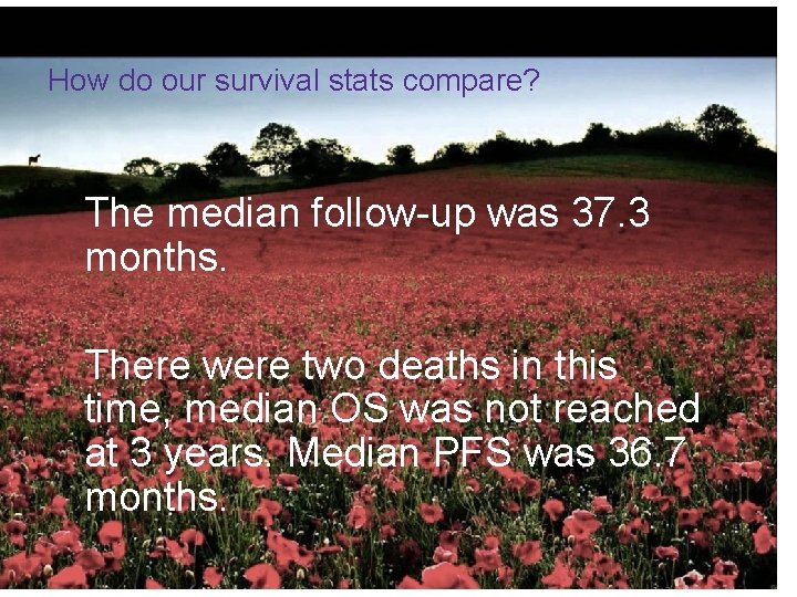 How do our survival stats compare? The median follow-up was 37. 3 months. There