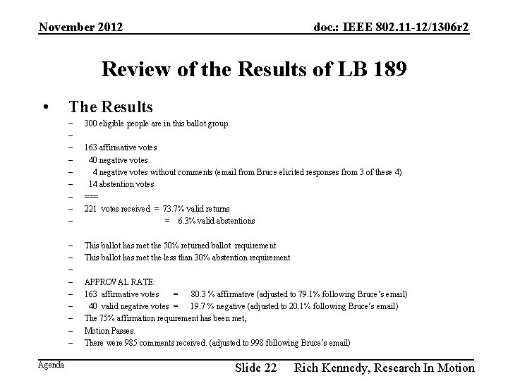 November 2012 doc. : IEEE 802. 11 -12/1306 r 2 Review of the Results