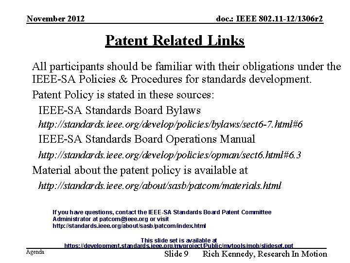November 2012 doc. : IEEE 802. 11 -12/1306 r 2 Patent Related Links All