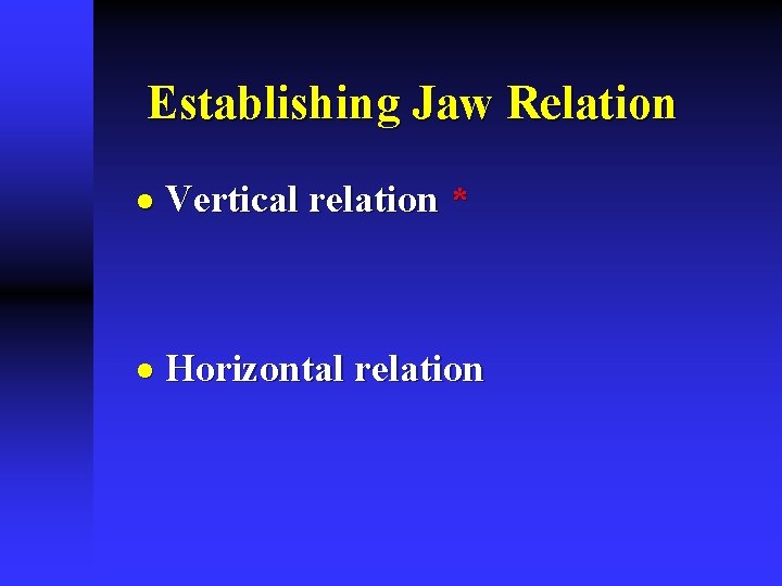 Establishing Jaw Relation · Vertical relation * · Horizontal relation Establishing Jaw Relation · Vertical relation * · Horizontal relation