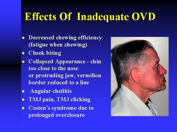 Effects Of Inadequate OVD · Decreased chewing efficiency (fatigue when chewing) · Cheek biting Effects Of Inadequate OVD · Decreased chewing efficiency (fatigue when chewing) · Cheek biting