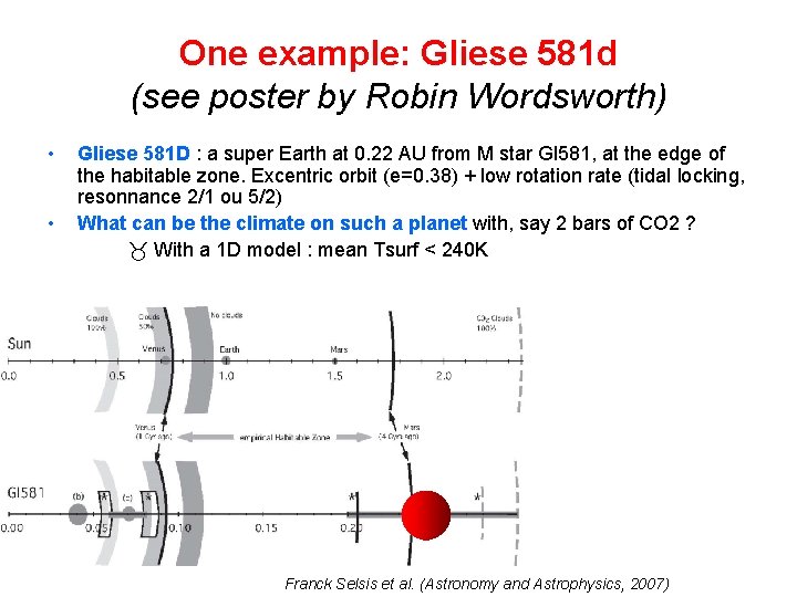 One example: Gliese 581 d (see poster by Robin Wordsworth) • • Gliese 581