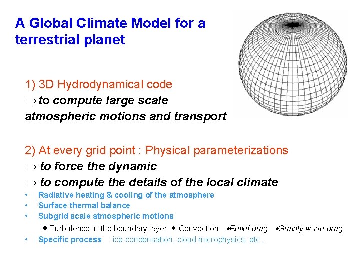 A Global Climate Model for a terrestrial planet 1) 3 D Hydrodynamical code to