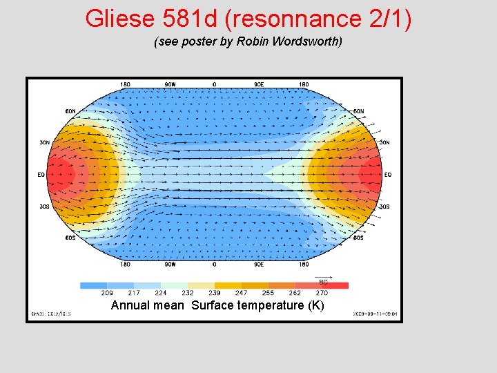 Gliese 581 d (resonnance 2/1) (see poster by Robin Wordsworth) Annual mean Surface temperature