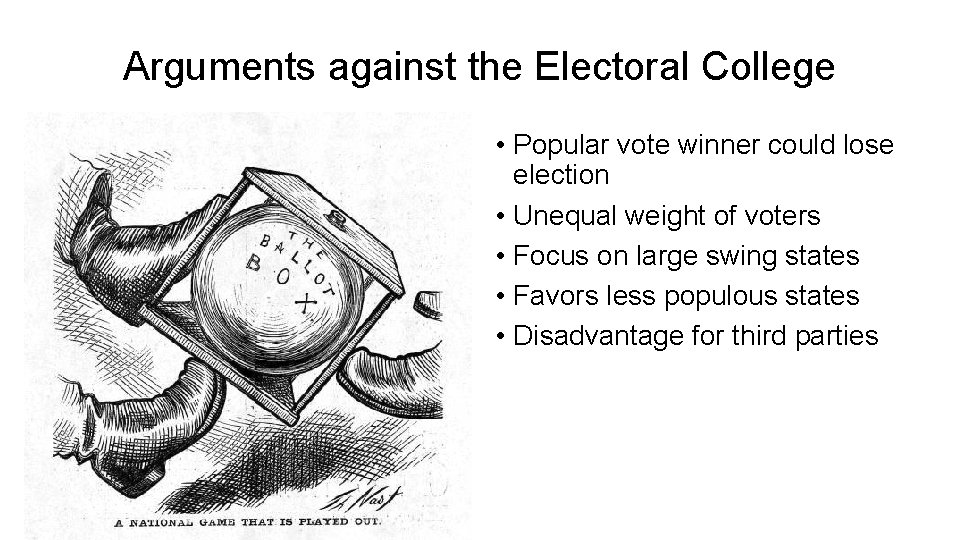 Arguments against the Electoral College • Popular vote winner could lose election • Unequal