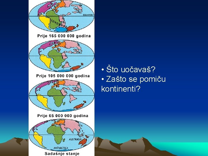  • Što uočavaš? • Zašto se pomiču kontinenti? 