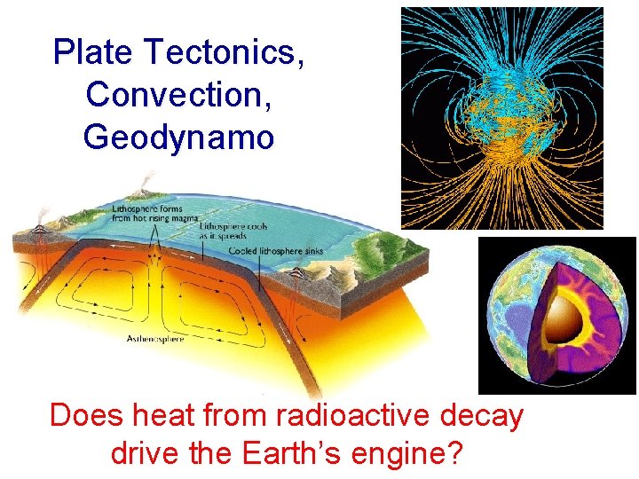 Plate Tectonics, Convection, Geodynamo Does heat from radioactive decay drive the Earth’s engine? 
