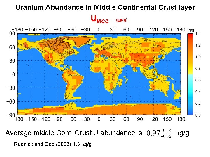 Uranium Abundance in Middle Continental Crust layer UMCC (mg/g) Average middle Cont. Crust U