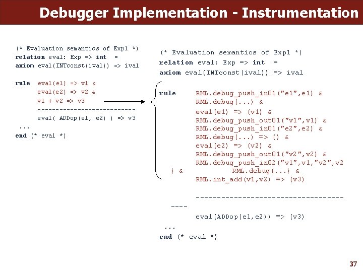 Debugger Implementation - Instrumentation (* Evaluation semantics of Exp 1 *) relation eval: Exp