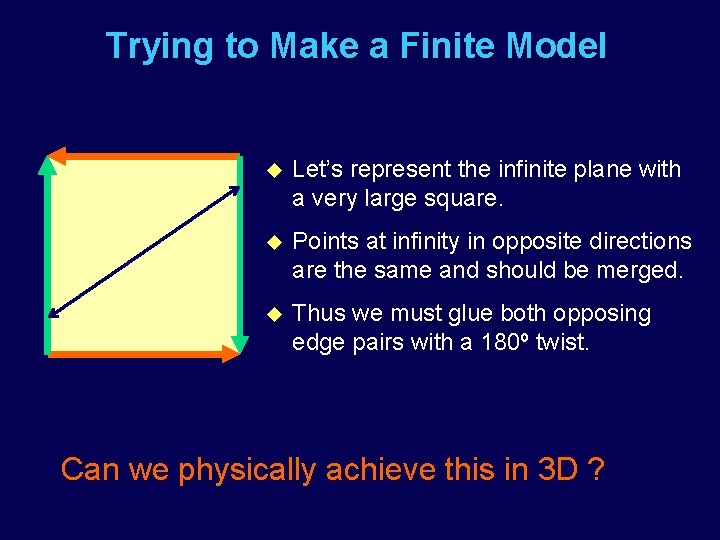 Trying to Make a Finite Model u Let’s represent the infinite plane with a