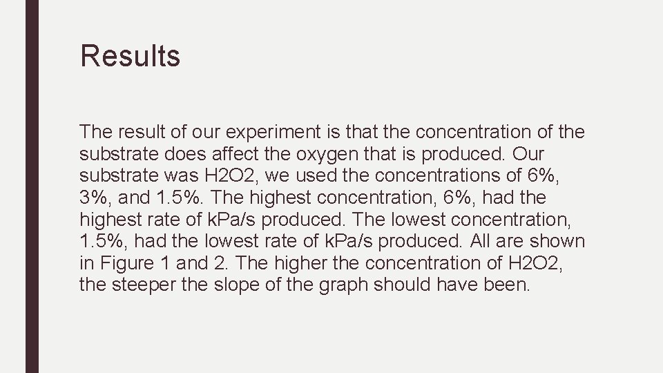 Results The result of our experiment is that the concentration of the substrate does