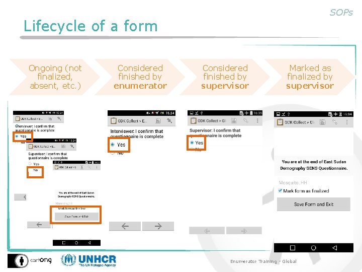 SOPs Lifecycle of a form Ongoing (not finalized, absent, etc. ) Considered finished by