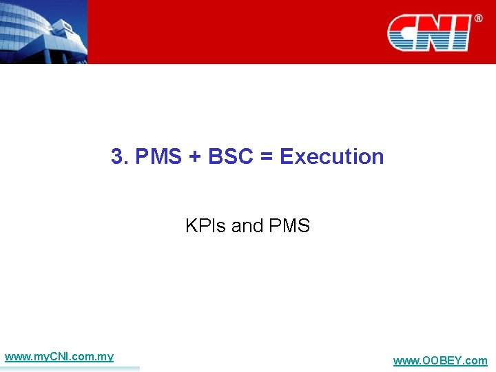 3. PMS + BSC = Execution KPIs and PMS www. my. CNI. com. my