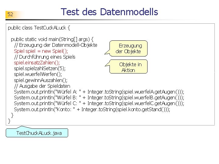 52 Test des Datenmodells public class Test. Cuck. ALuck { } public static void