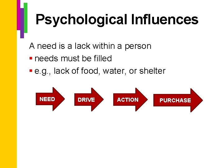 Psychological Influences A need is a lack within a person § needs must be