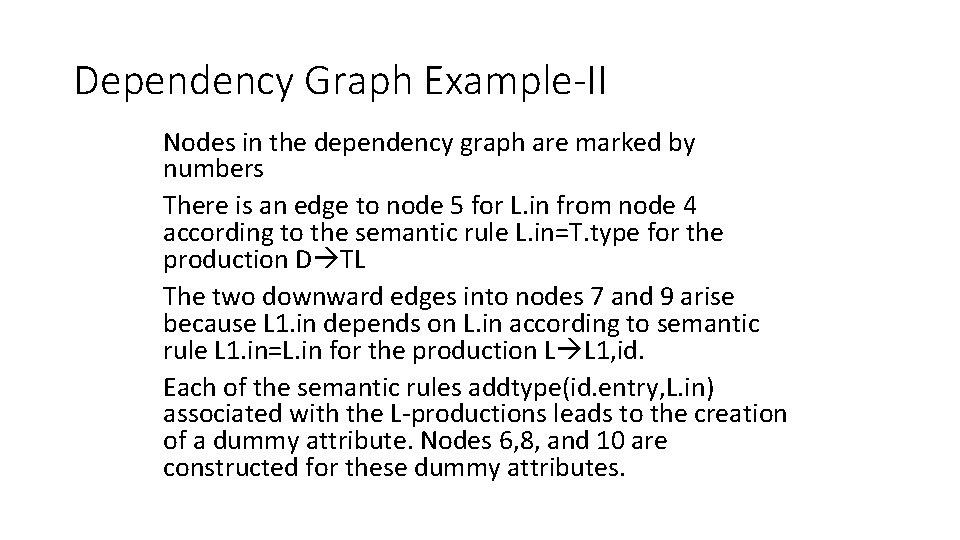 Dependency Graph Example-II Nodes in the dependency graph are marked by numbers There is