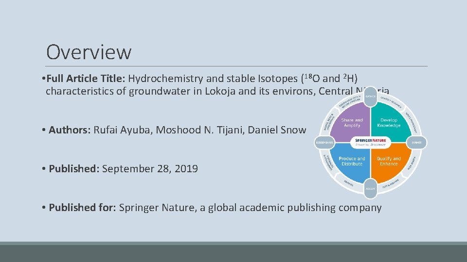 Overview • Full Article Title: Hydrochemistry and stable Isotopes (18 O and 2 H)