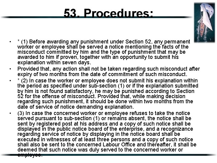 53. Procedures: • • * (1) Before awarding any punishment under Section 52, any