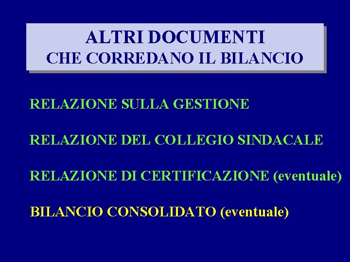 ALTRI DOCUMENTI CHE CORREDANO IL BILANCIO RELAZIONE SULLA GESTIONE RELAZIONE DEL COLLEGIO SINDACALE RELAZIONE