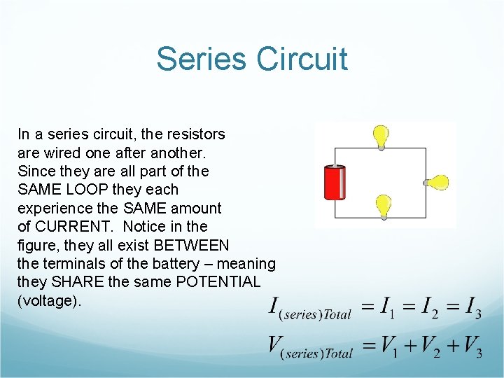 Series Circuit In a series circuit, the resistors are wired one after another. Since Series Circuit In a series circuit, the resistors are wired one after another. Since