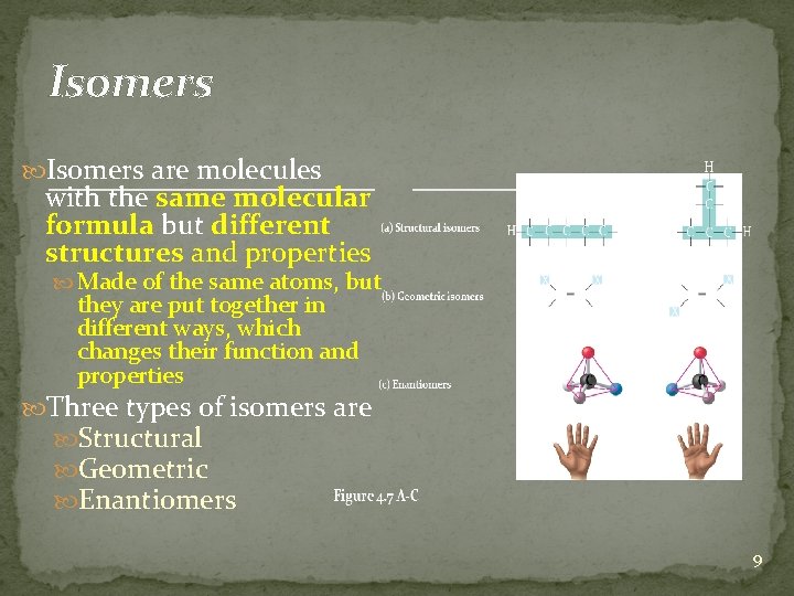 Isomers are molecules with the same molecular formula but different structures and properties Made