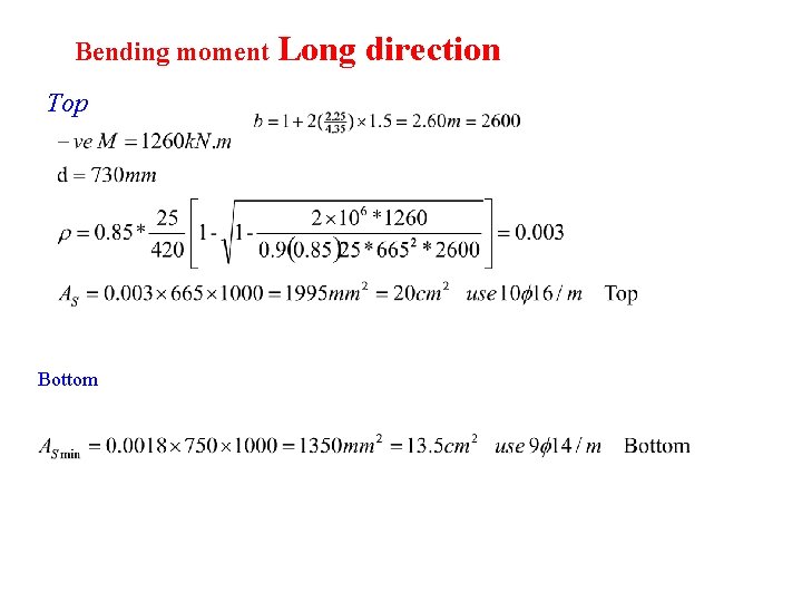 Bending moment Long Top Bottom direction 