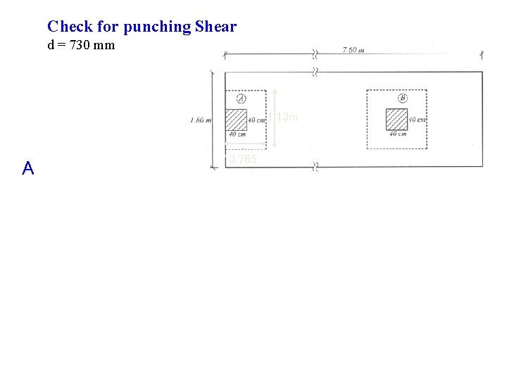 Check for punching Shear d = 730 mm 1. 13 m A 0. 765