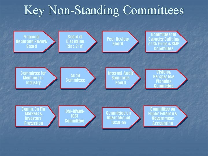 Key Non-Standing Committees Financial Reporting Review Board of Discipline (Sec. 21 A) Peer Review