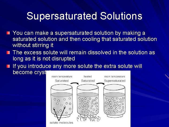Supersaturated Solutions You can make a supersaturated solution by making a saturated solution and