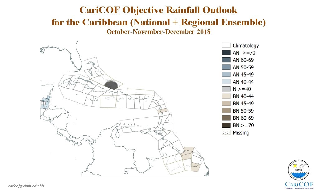 Cari. COF Objective Rainfall Outlook for the Caribbean (National + Regional Ensemble) October-November-December 2018